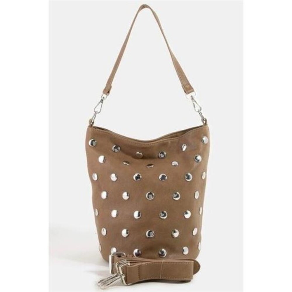 Fame Studded Leather Bucket Bag